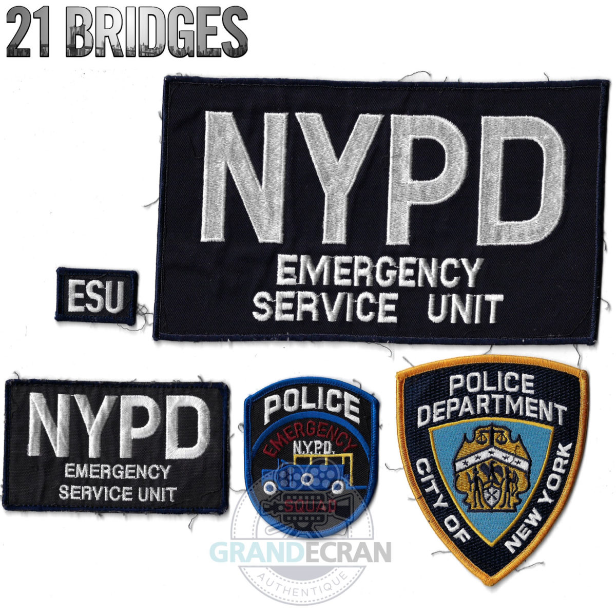 21 BRIDGES Chadwick Boseman NYPD 5X patches accessoire de film original