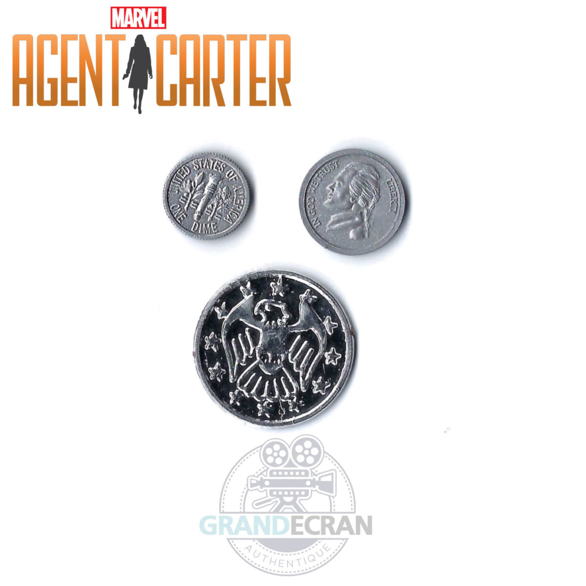 AGENT CARTER Bank Set of 3 Plastic Coins Props S02E01 Original Prop