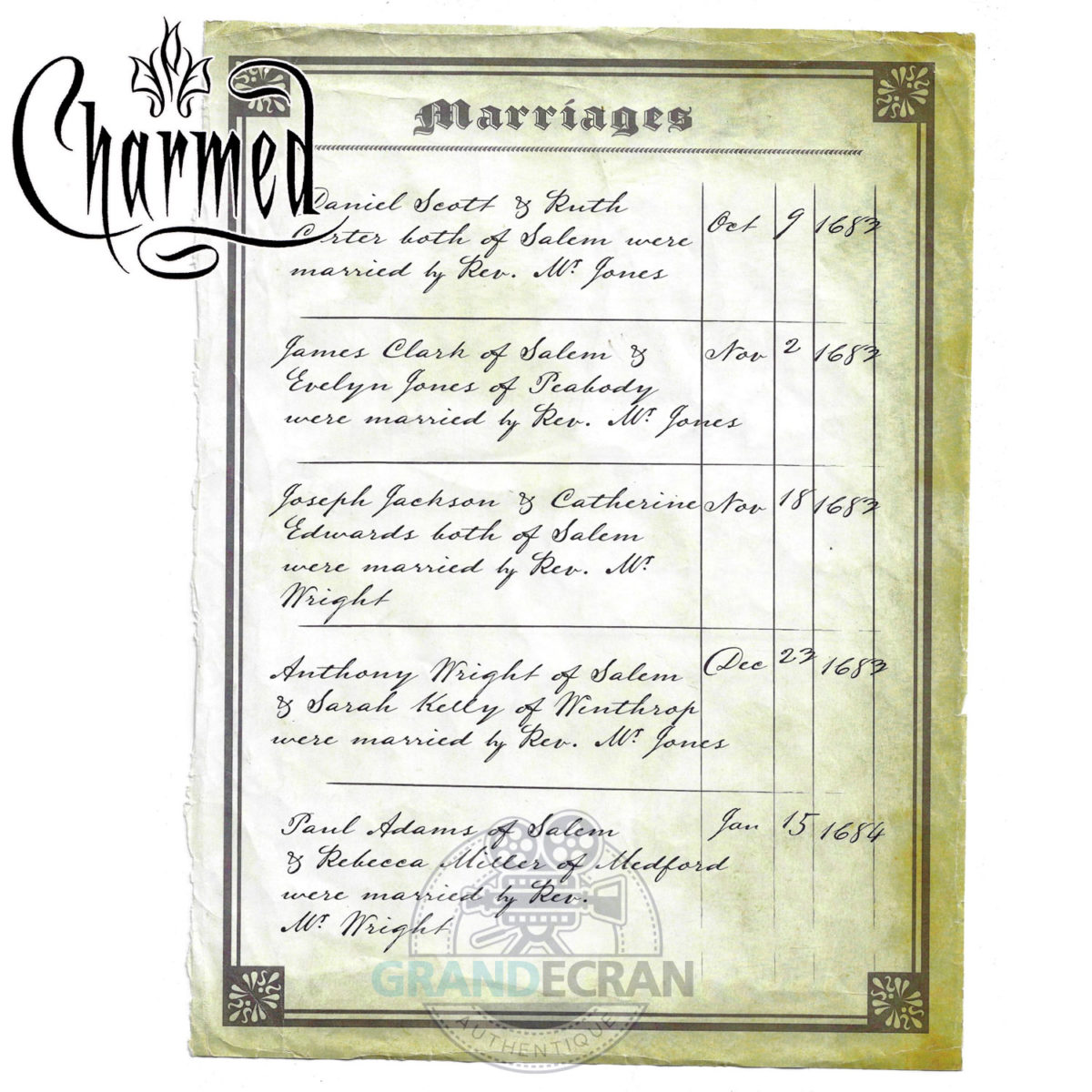 CHARMED Marriage Certificate Original Prop